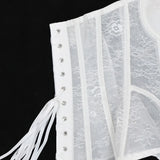 Women Mesh Corset Busiter Overbust Cups Push Breast Floral Lace Bodice Sext Tansparent Strapless Crop Tops Lace Up Steel Boned