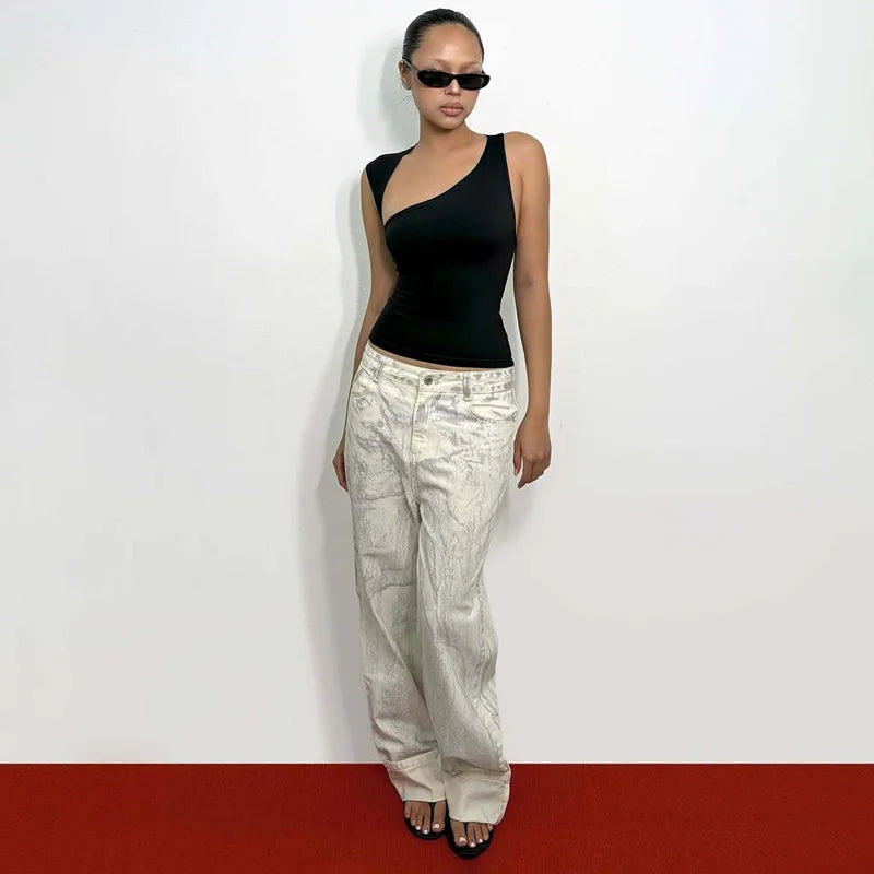 Dulzura Asymmetric One Shoulder Backless Slim Sleeveless Tank Top Women'S Solid Sexy Casual Top Street Style Y2K Summer Clothes