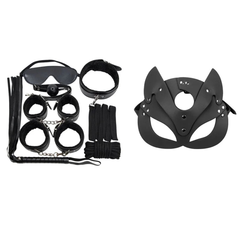 Full Face Mask PU Leather Cat with Binding Straps Set for Couple Sexy Head Cover Product Interest
