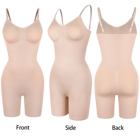 Women V Neck Shapewear Tummy Control Bodysuit Breathable Tank Top Sexy Adjustable Strap Full Body Shaper High Stretch Anti Chafing Faja Invisable Comfortable Shorts Slimming Waist Trainer Butt Lifter 3 Colors Available