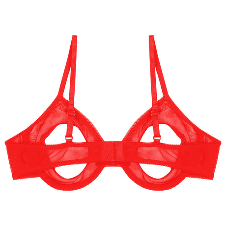 Women's Sheer Mesh Hollow Out Open Nipples Underwired Bra Tops  Push Up Unlined Bralette Bra Sexy Brassiere Balconette Underwear