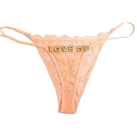 New Hollow Lace Thongs Panties For Women Customize Crystal Letter Name G-string Thong Female Underwear Underpants Birthday Gifts
