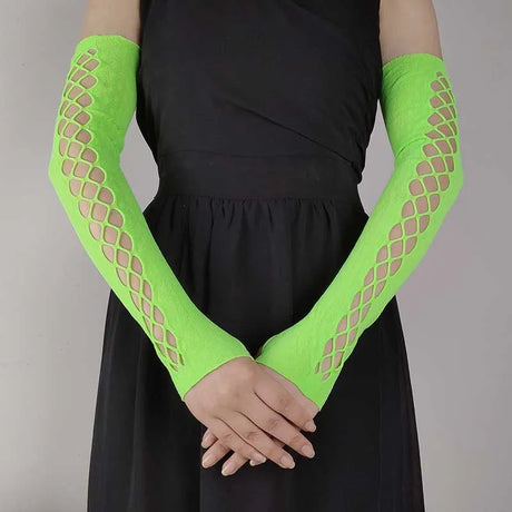 Sexy Elastic Mesh Gloves With Colored Flash Diamonds Bungee Stage Performance Hollow Fishing Net Punk Hiphop Women's Gloves R51