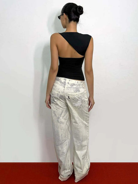 Dulzura Asymmetric One Shoulder Backless Slim Sleeveless Tank Top Women'S Solid Sexy Casual Top Street Style Y2K Summer Clothes