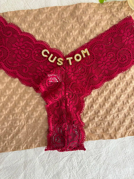Personalized Text Custom Thong Customization Name Crystal Letters Panties Sexy Lace Underpants for Woman Wife Girlfriend Gift