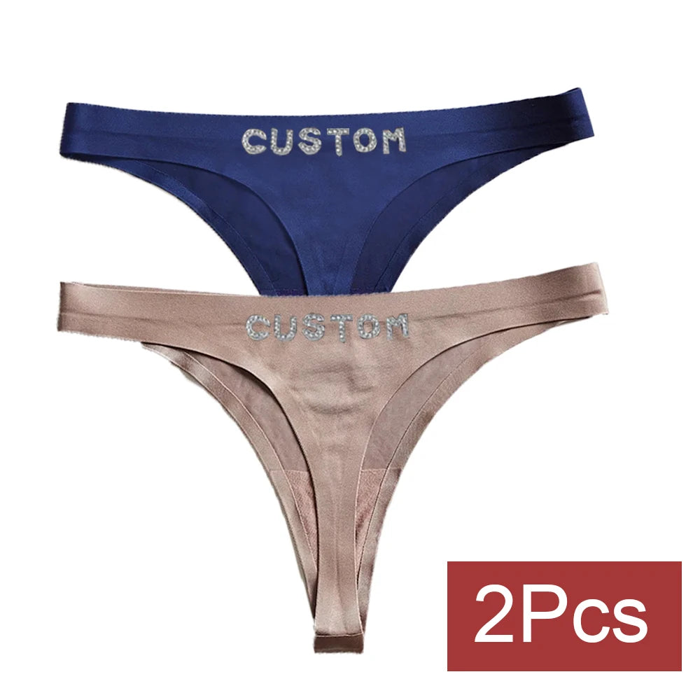 2pack Custom Thong with Name Crystal Letter Customized Thongs Women Underwear G-String Personalize Panties Lingerie Tanga