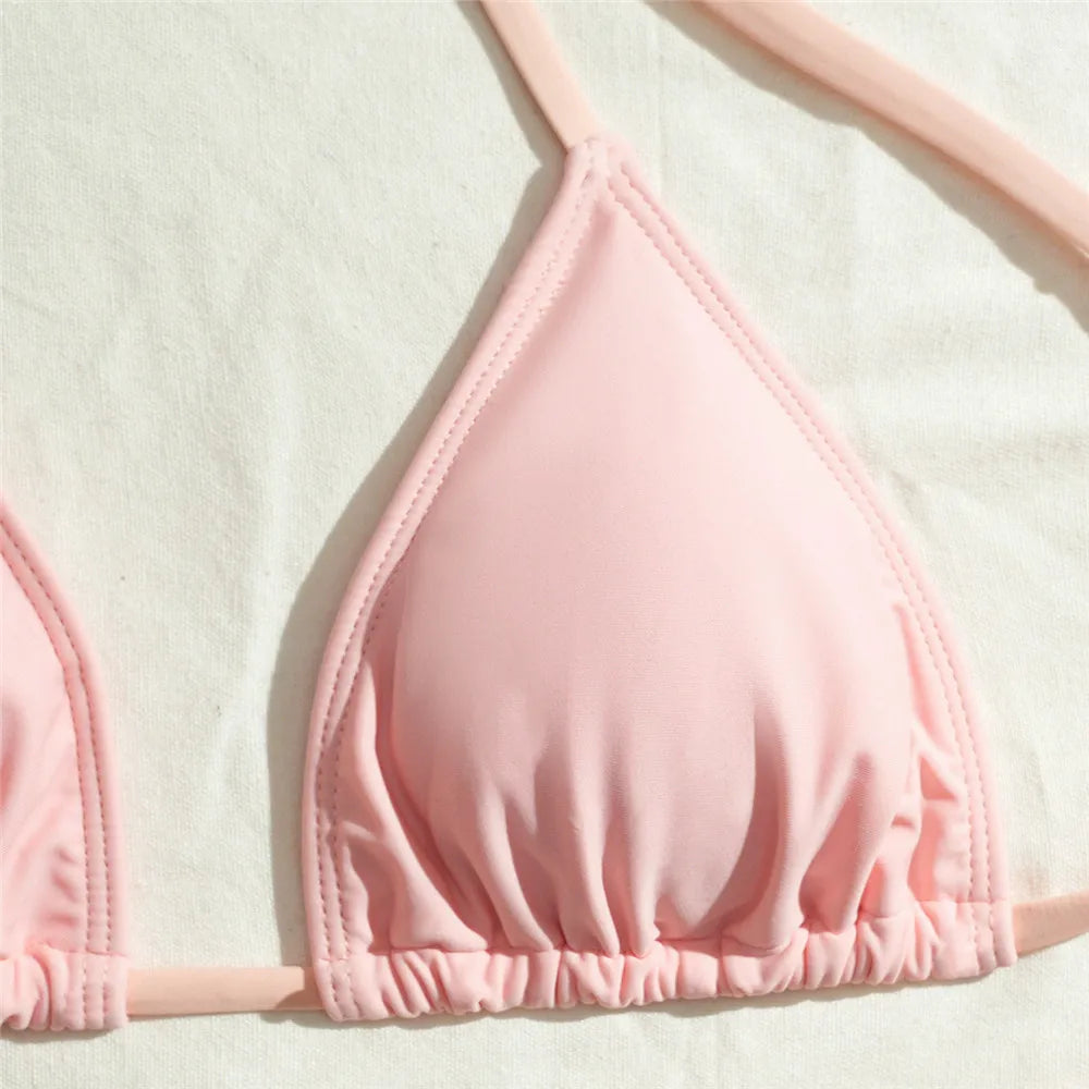 Pink Lace Mini Skirts Cover Ups Swimwear String Halter Triangle 3 Piece Bikini Set Micro Thong Sexy Swimsuit Women 2026 Bikinis