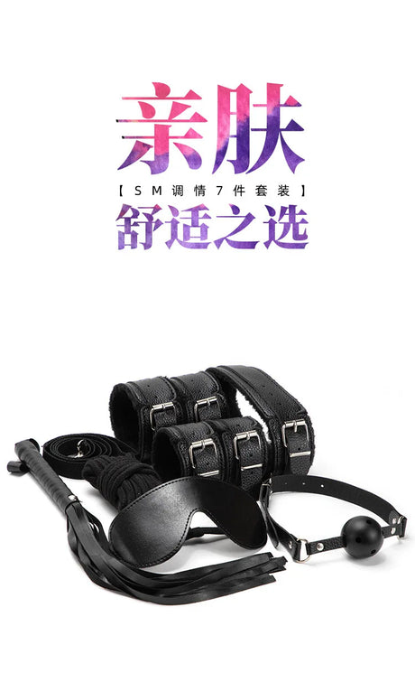 7Pcs Bondage Adult Toy Set, Blindfold & Gag Restraint Kit for Couples
