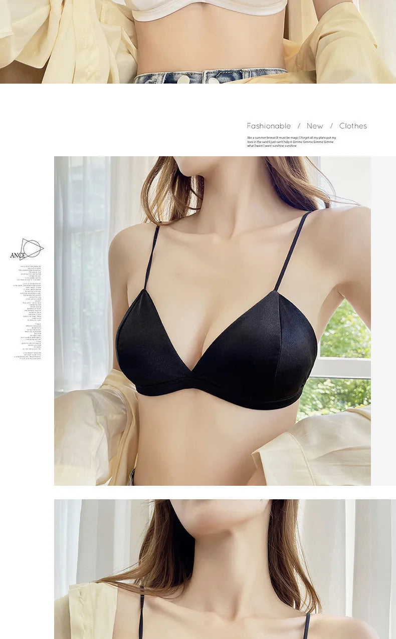 Women's French Style Bra Girl Wrapped Chest Adjustable Shoulder Strap Single Buckle Satin Sexy Tube Top Underwear Lingerie