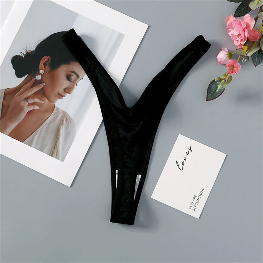 High Slit Deep V Thong for Women Low Waist Seamless Sexy Hot G Strings Breathable Elastic Ladies V Strings Plus Size S-XL