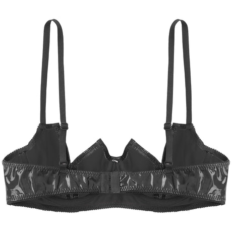 Women Sexy Exposed Nipple Bras Wet Look Patent Leather Underwired Brassiere Top Lingerie for Nightclub Pole Dacing Nightwear