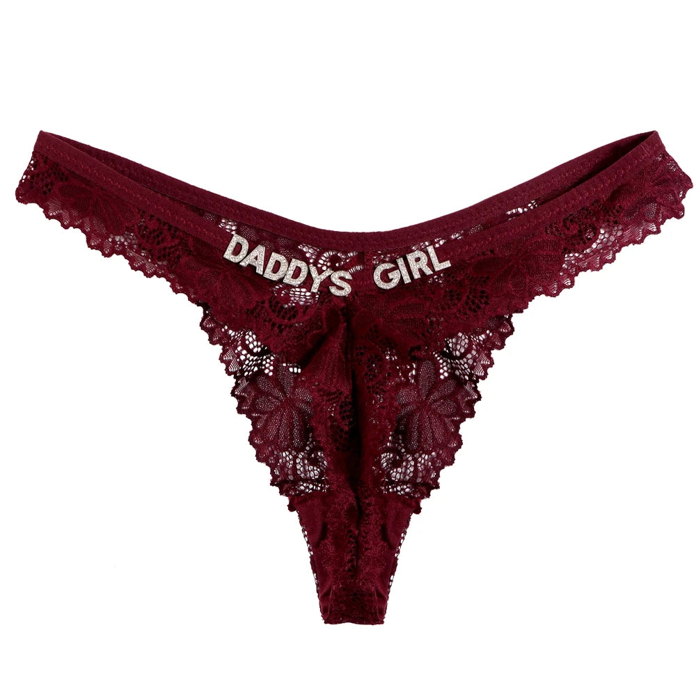 Personalized Rhinestone Letter Lace Thong for Women Custom Name Crystal G-String Panties Sexy Lingerie Gift