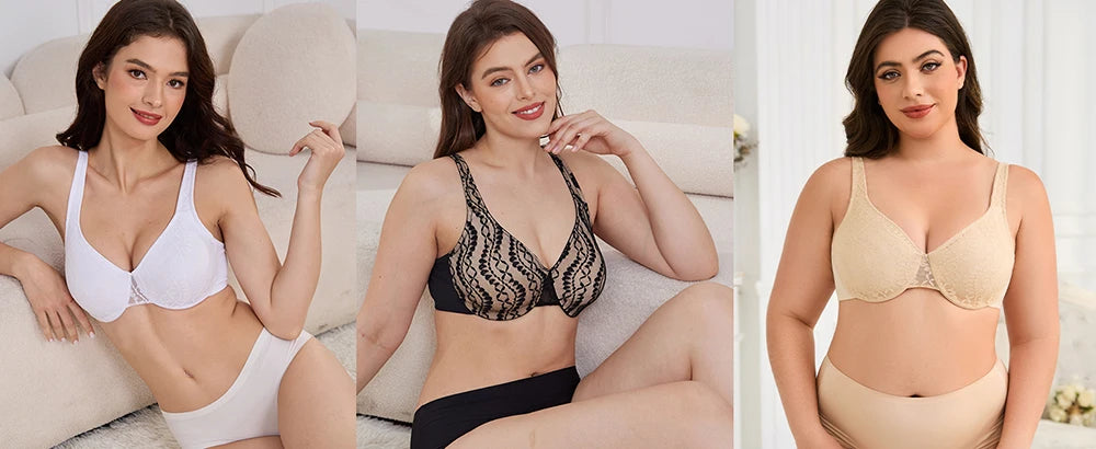 Sheroine Sexy Plus Size Minimizer Bra, Lace Underwire Non-Padded Lingerie for Women Lifting Support Comfort