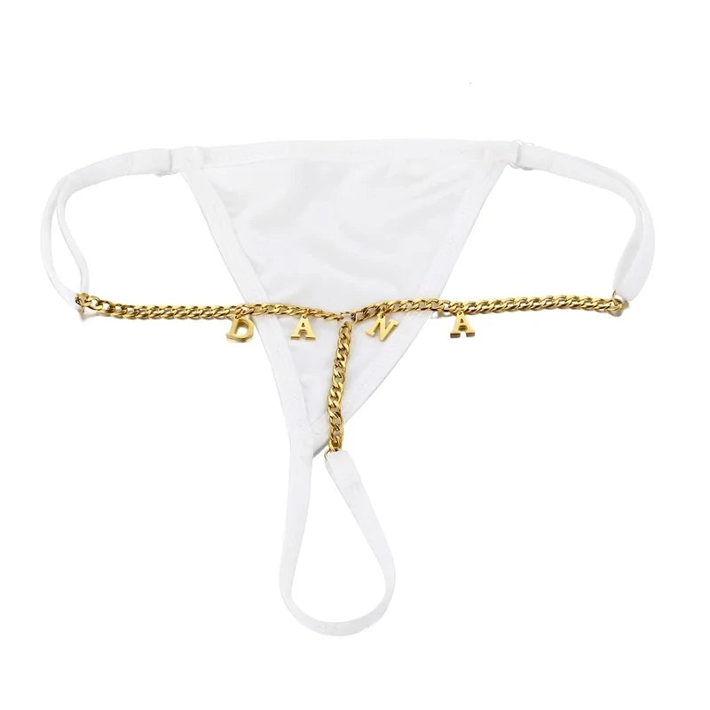Sexy Women Custom Thong with Letter Metal 12 Constellations Body Waist Chain Jewelry Panties Girl Personalize Underwear Gift