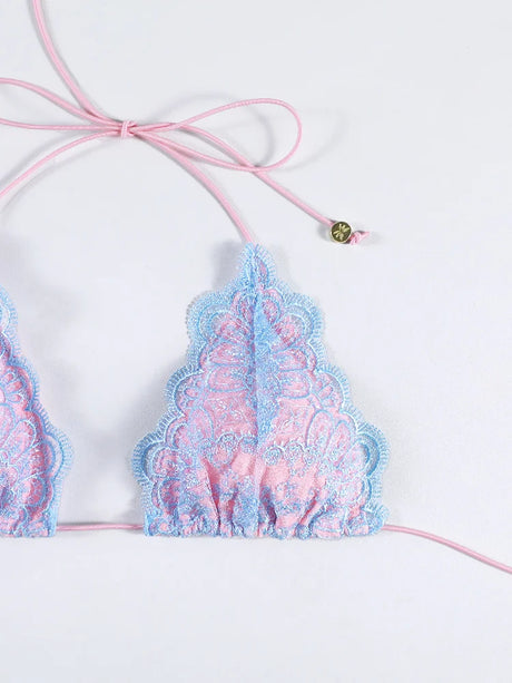 Triangle Swimsuit Pink And Blue Bikini Lace Design Bikinis High Cut Swimwear Halter Swimsuits Two-Piece Bathing Suit Sets