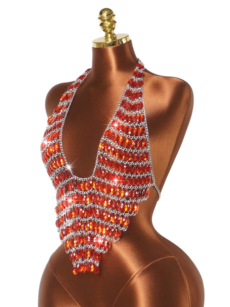 Women Sexy Backless Shine Diamond Body Chain Exotic Tanks Novelty Hollow Out Chest Chains Decor Bustier Tops Nightbar Clubwear