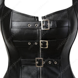 Women Corset Bustier Steampunk Zipper Corset Top Black Leather Corset With Straps