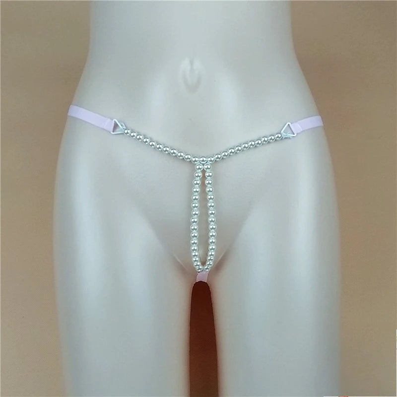 Sexy Massage Pearls Thong Women Panties Open Crotch G-string Erotic Lingerie Woman High Stretch Plus Size T Back Sex Accessories