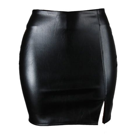 Women's Mini Skirt High Waist PU Leather Slim Slit Short Skirt Vintage Zipper Skinny Sexy Solid Black Leather Skirts for Women