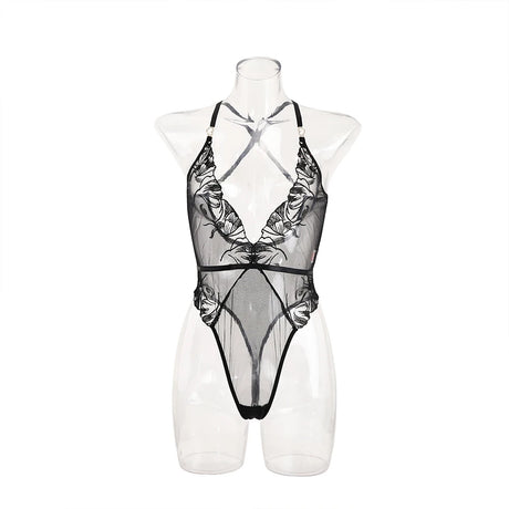 Lace Embroidery See Through Sexy Seductive Shapewear Bodysuit，Women's sexy dressing gowns, exotic costumes, erotic lingerie