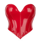 Black Shiny PVC Bustier Faux Leather Corset Crop Top Body Shaper Women Sexy Corselet Vest Plus Size