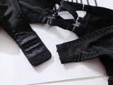Cupless Lingerie Set Silk Bra Thigh Straps 3Piece Satin Bowknot Erotic Underwear for Women