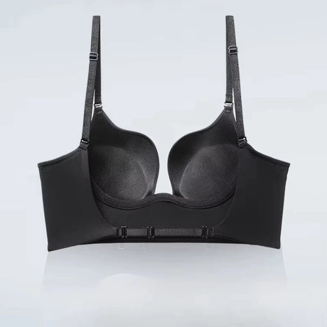 Deep U Low Cut Sexy Bra Push Up Backless Bra for Women Anti Sagging Cross Back Bras Solid Color One Piece Beauty Back Underwear