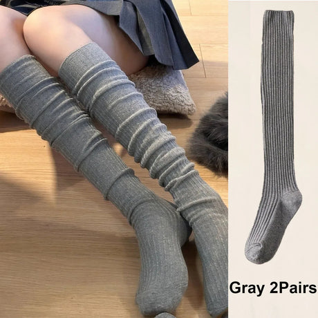 Fashion Pure Cotton Knee-high Socks Solid Color Keep Warm Calf Socks Foot Warmers Fall Winter