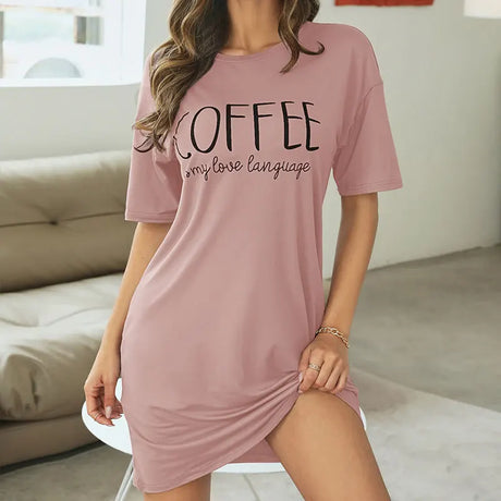 Casual Slogan Print Nightdress For Women Short Sleeve Sleepwear Dresses Loose Fit Tee Nightwear Home Clothes Nightie Loungewear