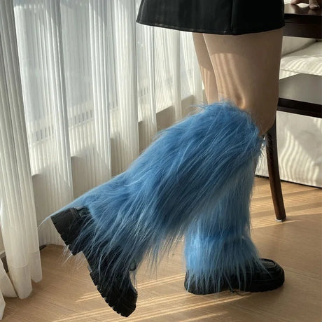 Furry Leg Warmers Women Sweet Lolita Leather-Buckle Plush Leg Covers Y2k Hottie Subculture JK Long Socks Punk Gothic Foot Covers
