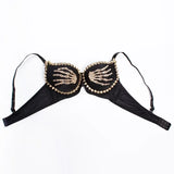 Gothic Punk Bra Gold Rivet Skeleton Hands Fashion Push Up Bras for Women Sexy Corset Top Party Club Dance Wear