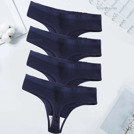 4Pcs Women's Panties Fashion Striped Thongs Soft Cotton Underwear Ladies Sexy Lingeries Sports Breathable G-Strings Cozy T-Back