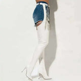 White Sexy Stiletto Heel Belt Buckle Over The Knee Boots Big Size 41-46 Pu Leather Thigh High Boots Shoes