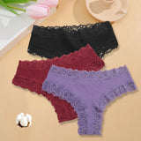 3PCS/Set Sexy Lace Seamless Cotton Brazilian Panties Women Ribbed Intimates Breathable Panties Low Waist Female Cotton Underwear