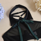 Ellolace Students Cosplay Lingerie Green Plaid Skirt Ultra Hot Halter Bra Transparent Necktie g-String Thongs Ensemble Lingeries