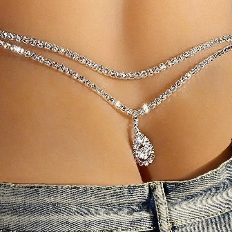 Luxury Women's Rhinestone Double Chain Water Drop Waist chain Crystal Body Belly Chain Fashion Accessory for Special Occasions