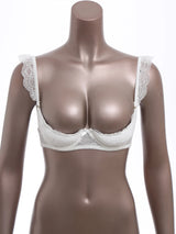 Womens Floral Lace 1/4 Cup Bra Removable 2cm Thick Pads Underwired Balconette Bra  Ruffled Spaghetti Straps Brassiere Lingerie