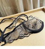 European Style Ultra Thin Sheer Lace Lingerie Set Embroidery Minimizer Bra Big Bust Support Slim Fit Underwear S-XL Size 32-38