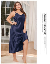 2025 New Women's Fashionable Sexy Plus Size 2XL Long Silk-Like Sling Nightgown Breathable Casual Sleepwear Loungewear