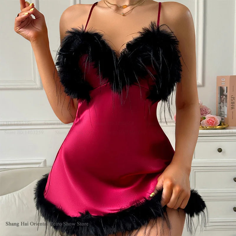 SEXY Nightgown Mujer Lingerie Female Chemise Sleepwear Summer Satin Spaghetti Strap Nightdress Nightwear Loose Homewear Nighty