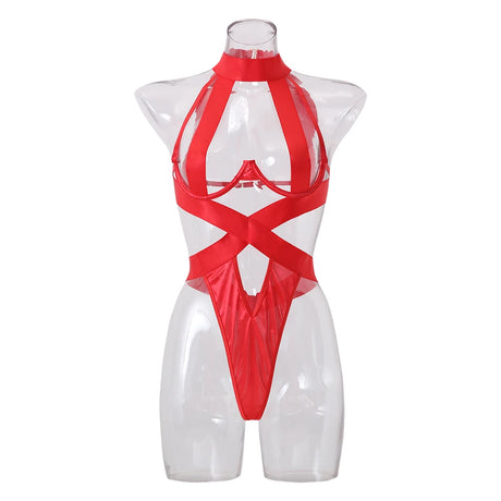 Halter Sexy Lingerie Women Bandage One Piece Bra Sets Erotic Costumes Teddy Baby Doll Dress Push Up Underwear Set Bodysuits