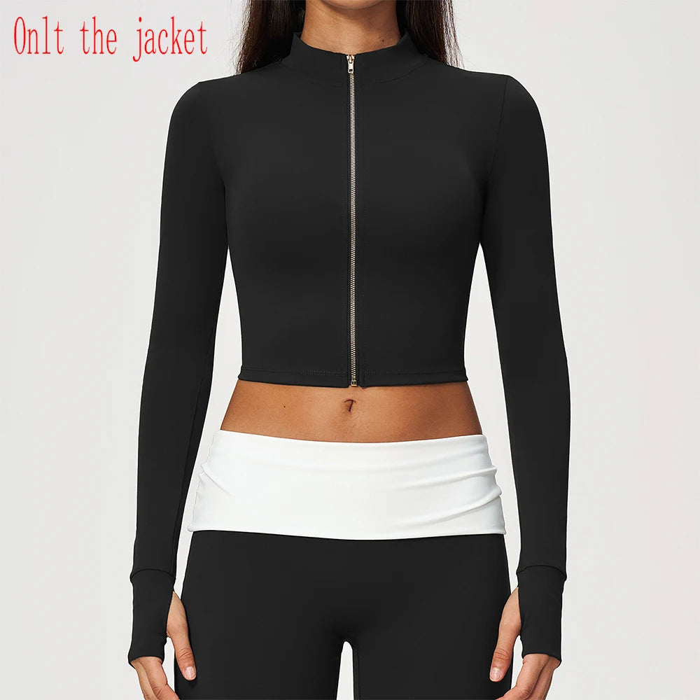 Yoga Long Sleeve Women's Zipper Sports Jacket Fitness Yoga Shirts Gym Top Activewear Running Coats Workout Clothes For Cycling