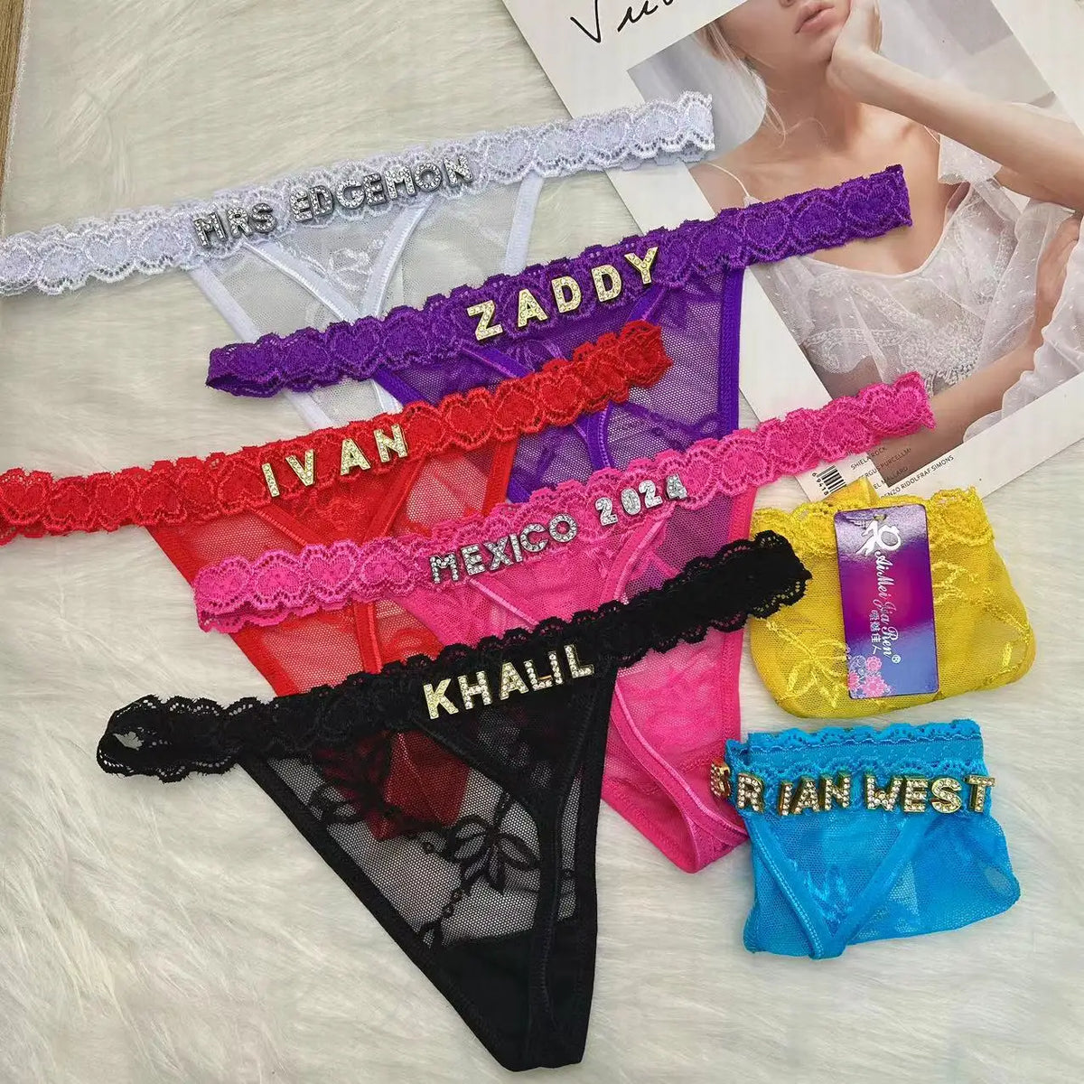 Custom Thong Panties with Name DIY Rhinestone Letter Thongs Sexy Customized Underwear G-String Personalized Bikini Jewelry Gift
