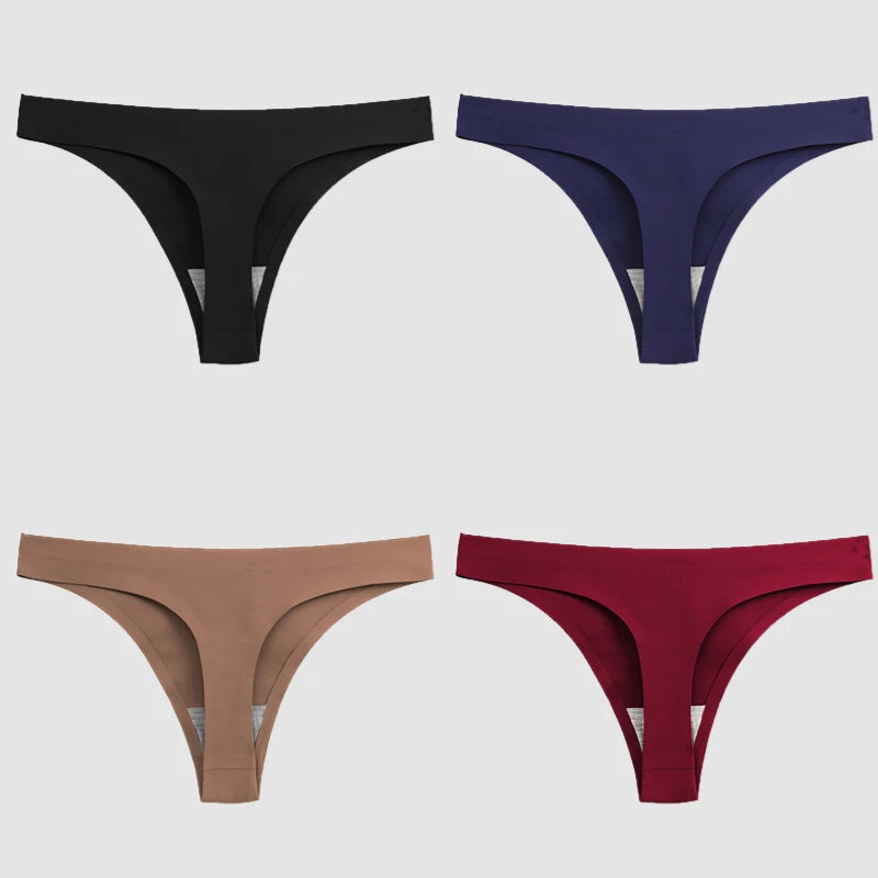WarmSteps 4PCS/Set Sexy Women Panties Silk Satin Female Thongs Lingerie Soft Cozy Underwear Hot G-Strings Seamless Sports T-Back