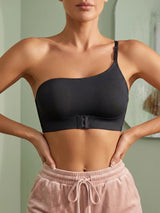 One Shoulder Women Bra Wireless Solid Front-Clasp Push up Bra Non-slip Unlined Comfortable Bra