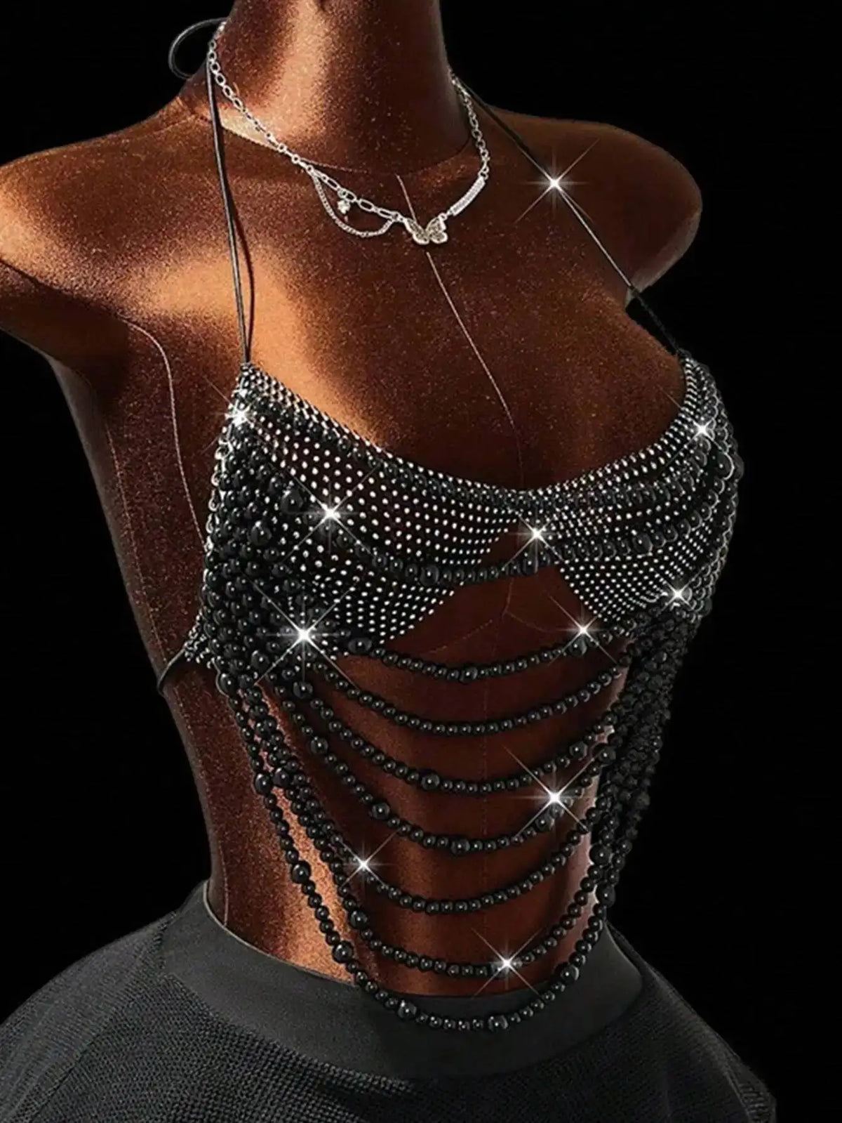 Sexy Metal Rhinestone Corset Crop Top Women Summer Club Party tops Woman Clothing See through Beach Halter Tank Top Streetwear