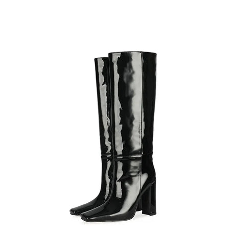 2024 NEW Fashion High Tube Knee High Boots 10cm/6.5cm Thick Heel 21 Colors Women Short Plush Boots Size 45 Winter Leather Shoes
