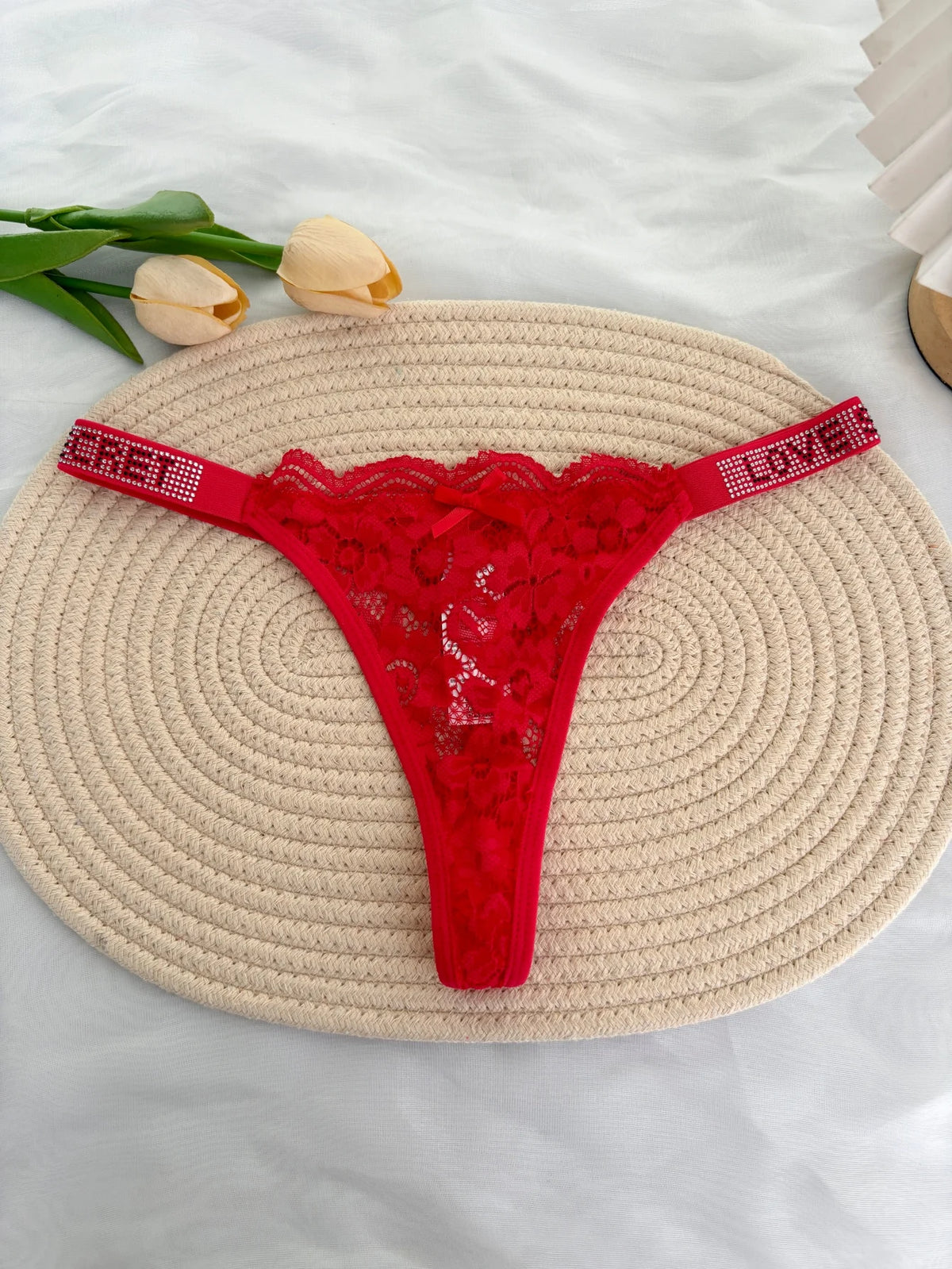Custom Rhinestone Letter Name Thong Sexy Lace Panties Low-Rise Crystal Letter G-string Personalized Gift Wife Lover Anniversary
