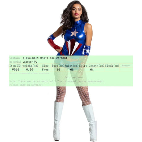 Sexy Women Captain Jumpsuit Costume Cosplay America Superhero Bodysuit Halloween Party Rompers Sexy Zentai Suit