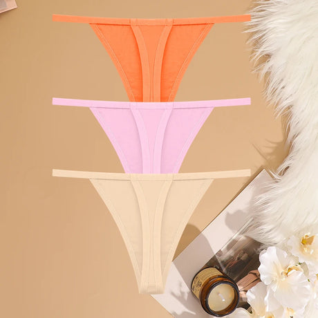 3Pcs/Set Women Sexy Cotton G-String Thin Strap Femme Thong Underwear Intimate Panties Low Waist Briefs Lingerie Cotton T-back
